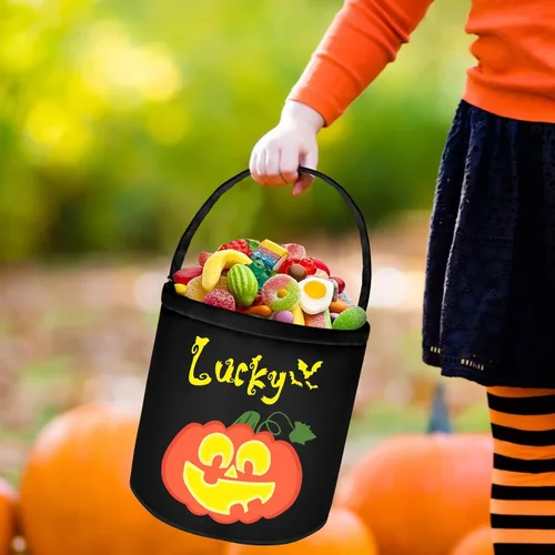 Miniatura 4 de STREADVE Cesta de Halloween para gatos, cubo con nombre personalizado, bolsas de truco o trato, regalo para niños, bolsa de dulces personalizada