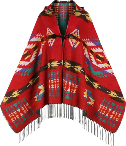 Miniatura 10 de Uyuni Poncho con volantes estilo chal bohemio para mujer, holgado, vintage