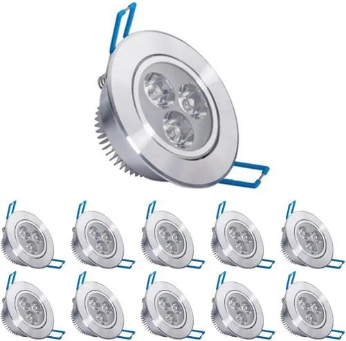 Paquete de 10 luces LED empotrables de techo empotrables regulables de 110 V 3 W, luz blanca fría, 280-300 lúmenes (equivalente a 30 W)