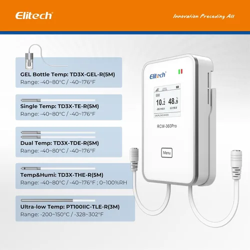 Miniatura 5 de Elitech Sonda de temperatura dual para RCW-360Pro, -40°F a 176°F, sensor digital de detección automática de cable de 16.4 pies con certificado