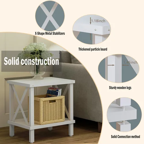 Miniatura 4 de MMEOLUOOK - Mesa de café grande, mesa auxiliar de estilo industrial, mesa de sofá de estilo granja, mesa auxiliar de metal con soporte
