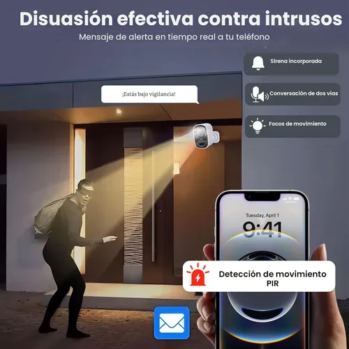 Miniatura 6 de Cámaras de Seguridad Inalámbricas para Exteriores 2K Actualizadas 2025, Almacenamiento en la Nube Gratuito, Duración de Batería de 1-6 Meses, Blanco