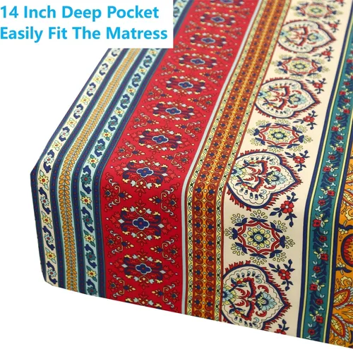 Miniatura 2 de SDIII Sábana bajera ajustable azul floral individual con 2 fundas de almohada, no incluye sábana encimera, microfibra suave azul vintage, sábanas