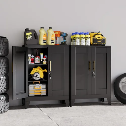 Miniatura 8 de Gabinete de Almacenamiento de Metal Negro, Gabinete de Almacenamiento Alto de 36" con Cerradura y 2 Estantes Ajustables, Organizador de Casillero