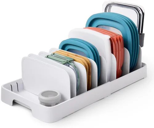 Miniatura 8 de YouCopia StoraLid - Organizador de tapas ajustables para contenedores de alimentos para almacenamiento en gabinetes de cocina, pequeño, paquete de 2