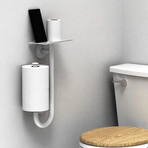 Miniatura 11 de Barra de seguridad para inodoro 3 en 1 con soporte de papel de seda integrado y estante para teléfono, para 2 megarrollos, soporte de peso de 250