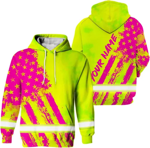Miniatura 20 de Sudadera con capucha de alta visibilidad con diseño de bandera de Estados Unidos para hombre, reflectante, ropa de trabajo de seguridad