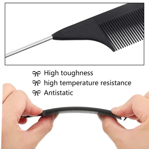 Miniatura 3 de Patelai Juego de 12 peines de cola de rata, peine de separación para trenzar peines de dientes finos con cola de acero resistente al calor, Negro