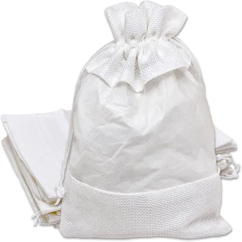 Miniatura 18 de Paquete de 12 bolsas de regalo medianas de lino, arpillera y organza con cordones (5 x 7 pulgadas, blanco) - Bolsa de malla para recuerdos