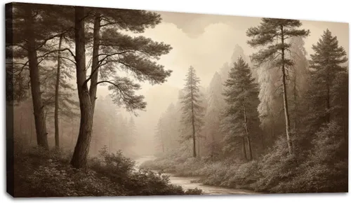 20"x 40" Canvas Wall Art Vintage Forest Sepia Toned Scenic Trees Forest Soft Distant Landscape Framed Pictures Painting Prints Large Wall Art for