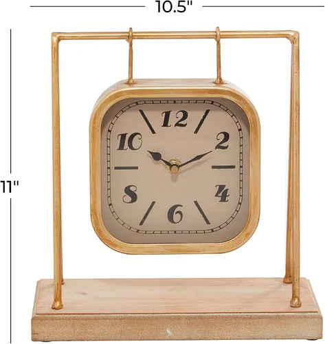 Miniatura 9 de Deco 79 Reloj de péndulo de madera con base de madera, 10 x 5 x 11 pulgadas, dorado