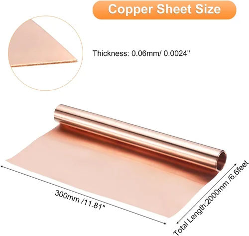 Miniatura 69 de uxcell Rollo de lámina de cobre de 78.740 in x 0.394 in x 0.001 in, 99.9% de tira de cobre puro de cobre intermitente placa de lámina de metal