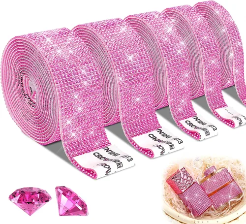 Miniatura 12 de 5 rollos de cinta autoadhesiva de diamantes de imitación con cristal, cinta de diamantes bling con pegatinas de 2 mm para manualidades, bodas