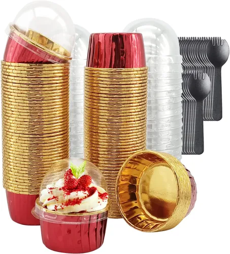 Miniatura 9 de Free-Air - Moldes para cupcakes con tapas de cúpula, paquete de 100 unidades, mini moldes de aluminio para hornear magdalenas, moldes desechables