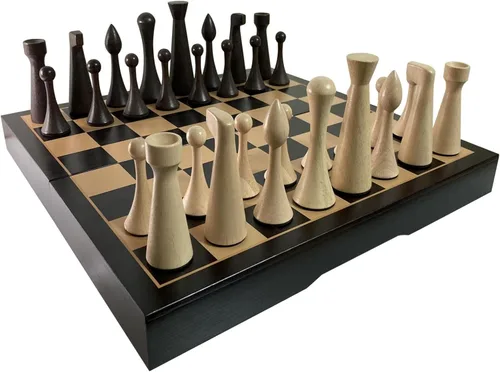 Lujoso juego de ajedrez real de madera maciza de color oscuro de 16 pulgadas. Juegos de tablero de ajedrez duraderos hechos a mano con ranuras de