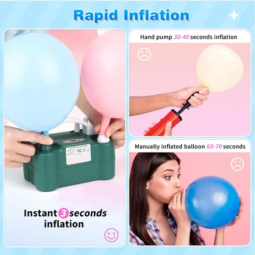 Miniatura 6 de Bomba eléctrica de globos, máquina sopladora de globos eléctrica portátil, bomba de aire de globos, boquilla doble, inflador de globos de 110 V 600