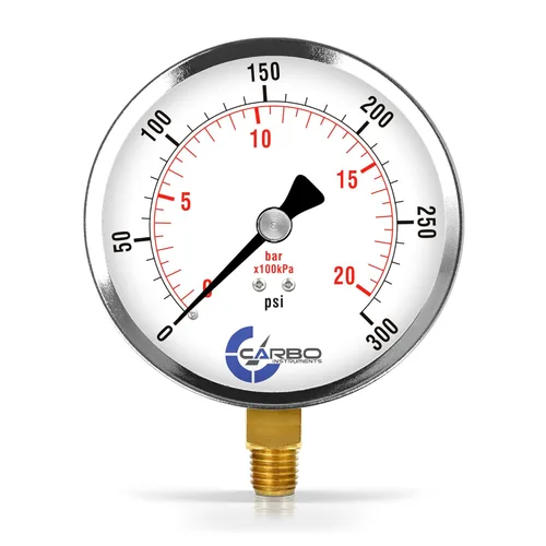 Miniatura 15 de Manómetro de vacío seco de 0 a -30 inHg, dial de 4", montaje inferior de 1/4 NPT, caja de acero cromado, piezas humedecidas de latón, doble escala
