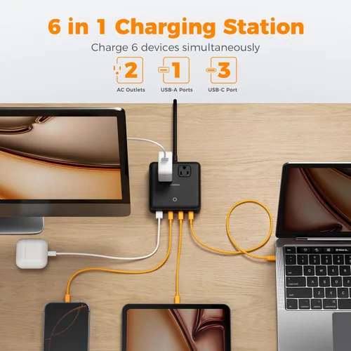 Miniatura 3 de Estación de carga TESSAN PD 100W para múltiples dispositivos, bloque de cargador USB C 6-en-1 compatible con iPhone 17/16, MacBook, base de carga