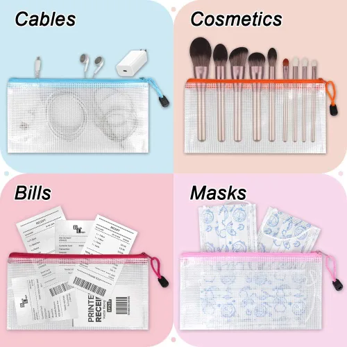 Miniatura 7 de Umriox Bolsa transparente para lápices, 9.2 x 4.7 pulgadas (10 colores, 20 paquetes), bolsas para lápices A6 con cremallera a granel, bolsa de malla