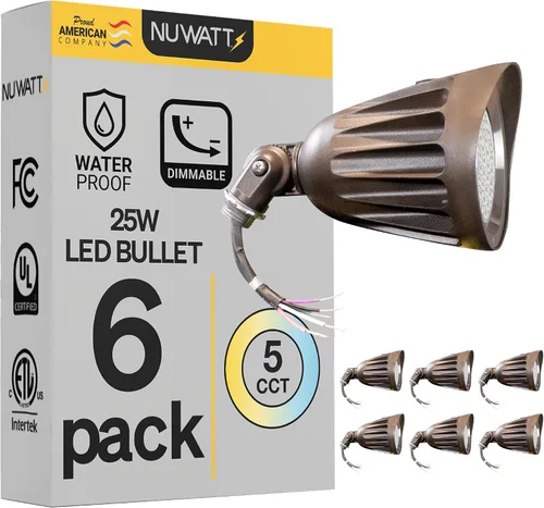 NUWATT Luces de Foco Bullet de 25W para Exteriores, Luz LED de Paisaje Exterior, 3500 LM Iluminación Exterior Brillante para Patio, 30K/40K/50K