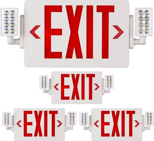 Miniatura 7 de Paquete de 1 letrero de salida con certificación UL con luces de emergencia, dos luces LED de emergencia de cabeza ajustable con batería, 120-277