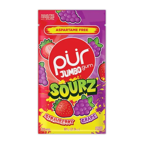 Miniatura 7 de PUR Goma Jumbo Chicle sin Aspartame 100% Xilitol Sabor Natural de Chicle de Masticar, Uva, Sandía, 20 Piezas (Paquete de 10)