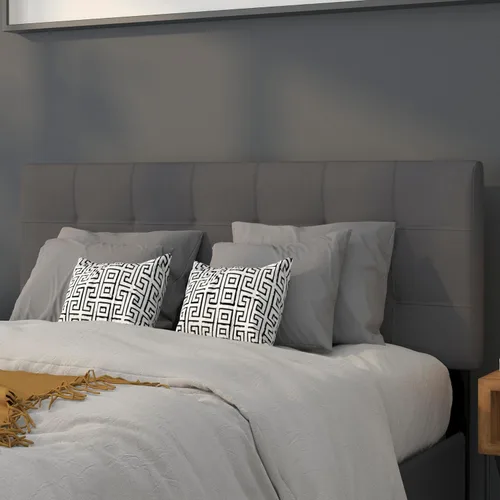 Miniatura 22 de BizChair Cabecero tapizado acolchado de tamaño matrimonial en tela negra Negro