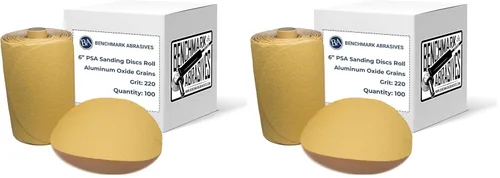 Miniatura 15 de Benchmark Abrasives PSA Gold - Discos de lijado autoadhesivos de 6 pulgadas con granos de óxido de aluminio, papel de lija DA automotriz, rollo
