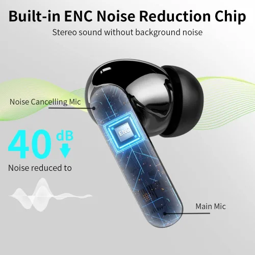 Miniatura 3 de Auriculares inalámbricos, Auriculares Bluetooth 5.4 con graves estéreo, Auriculares intrauriculares con micrófono de cancelación de ruido y pantalla