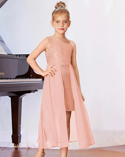 Miniatura 5 de GRACE KARIN Vestido de lentejuelas para niñas, vestido de fiesta de cumpleaños de un hombro, vestidos de graduación 6-14 años