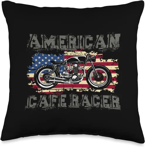American Cafe Racer Motorcycle Apparel and Merch American Cafe Racer Biker Men Women Adult Teens Boys Girls Throw Pillow, 16x16, Multicolor