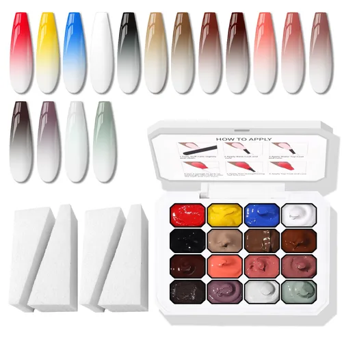 Sponge Pat Paint Gel de Uñas, Gel Degradado para Uñas Ombre, Rubor de Uñas Floreciente Aura Uñas Removedor de Dibujo Pintura Floral Arte de Uñas 16