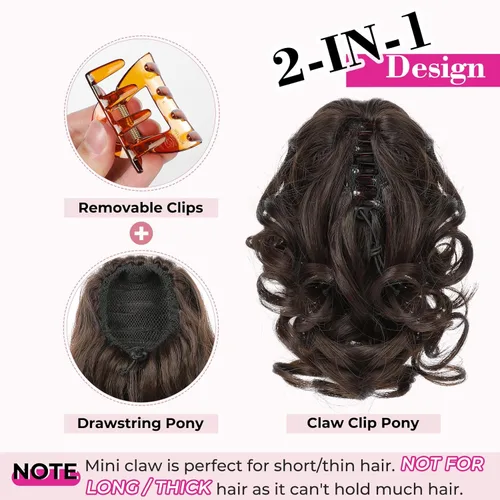 Miniatura 3 de REECHO Extensión de cola de caballo, pinza de cola de caballo rizada y ondulada de 9 pulgadas, extensiones de cabello HP001 para mujeres - Castaño
