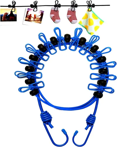 1 paquete de tendedero portátil con 12 pinzas para la ropa, tendedero de viaje elástico, retráctil, línea de ropa elástica para patio trasero, hotel
