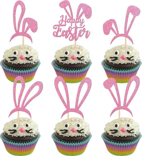 Miniatura 10 de 30 piezas de decoración para magdalenas de Pascua con purpurina de cruz religiosa He is resucitado para cupcakes de la Santa Biblia, Dios bendiga