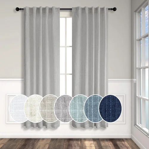 Miniatura 102 de Cortinas de lino azul de 84 pulgadas de largo para sala de estar; juego de 2 paneles con lengüeta trasera; cortinas con dobladillo para barra; Azul