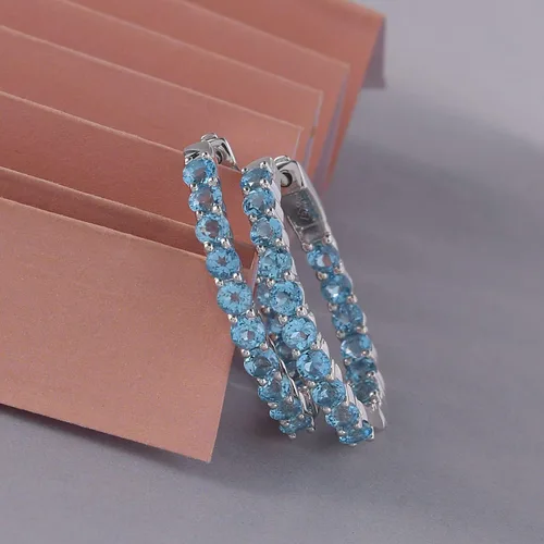 Miniatura 2 de Femme Luxe Pendientes de aro con piedras preciosas Inside-Out en plata, meses de piedra natal
