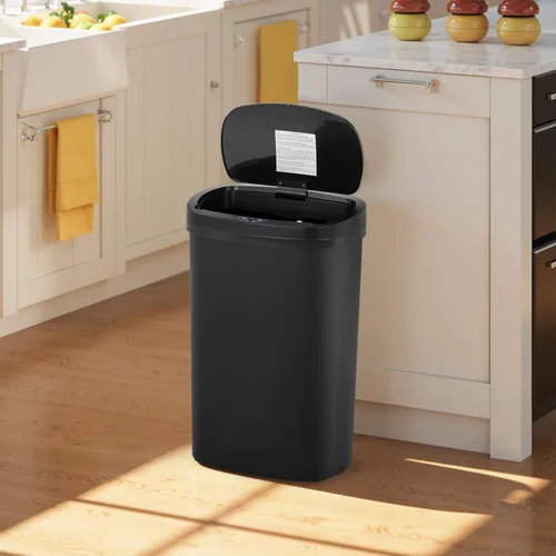 Miniatura 2 de BestOffice Papelera de 13 galones de plástico con tapa Negro oscuro Bote de basura automático sin contacto Control de olores Diseño