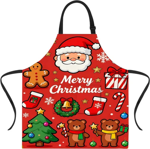 Miniatura 60 de ANNA QUEEN Delantal de Feliz Navidad para mujeres y hombres con bolsillos, delantal de muñeco de nieve, delantal de cocina ajustable para cocinero