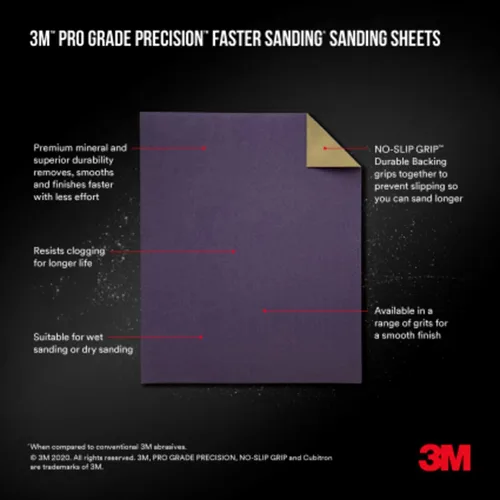 Miniatura 3 de 3M Papel de lija de grado profesional, grano 180, hojas de 9 x 11 pulgadas, paquete de 20 unidades para acabado fino en superficies de madera, metal