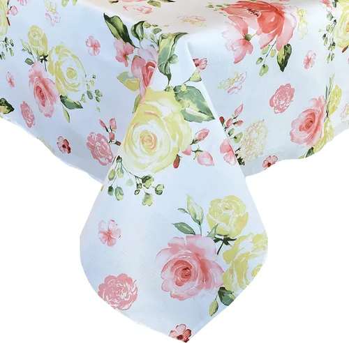 Miniatura 7 de Newbridge Marie - Mantel de tela floral, rectangular de 52 x 70 pulgadas Pétalo de rosa amarillo y rosa, resistente a las manchas y a las arrugas