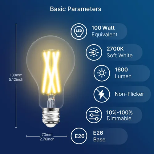 Miniatura 2 de FLSNT Bombillas LED Edison equivalentes a 100 W, bombillas LED A21 regulables de 12 W, 1600 LM, 2700 K blanco suave, CRI90, base E26, paquete de 8