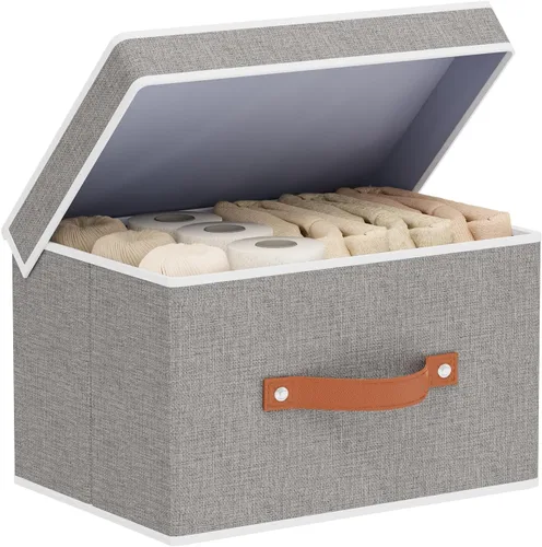Miniatura 8 de Contenedor de almacenamiento de tela, cesta de almacenamiento con tapas, caja organizadora de armario con asas para zapatos, libros, toallas, blanco