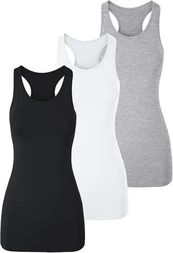 Miniatura 8 de TAIPOVE Camisetas largas sin mangas para mujer de algodón para capas con espalda cruzada extra largas para ropa deportiva, paquete de 3