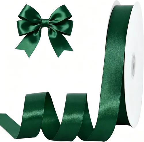 Miniatura 52 de TONIFUL 1-1/2 Pulgadas (40mm) x 100 Yardas de Cinta de Satén Verde Oscuro Ancha de Tela Sólida para Envolver Regalos, Cinta para Silla, Cinta