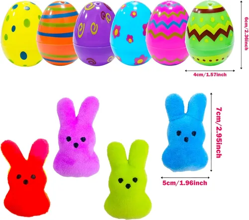 Miniatura 4 de 24 piezas de huevos de Pascua prellenados con conejito de peluche, juguetes de animales para decoración de llavero, juguete de peluche ideal