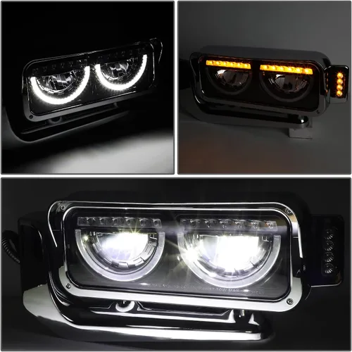 Miniatura 4 de DNA MOTORING HL-HAY-033-BK Par de faros delanteros LED con anillo de halo tipo U y reflector, ángulo amplio, compatible con Peterbilt 359