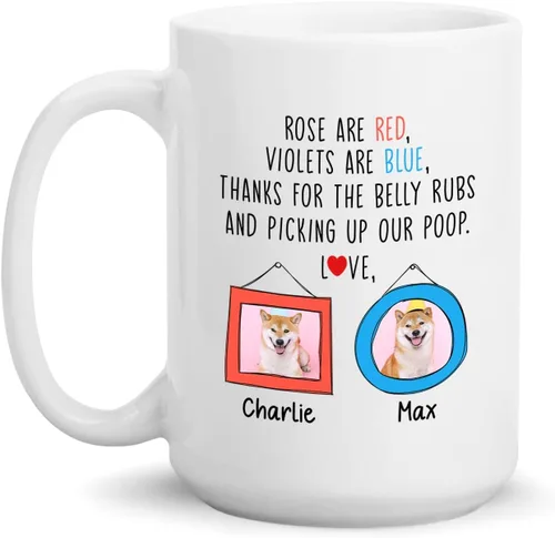 Miniatura 16 de Taza de café blanca personalizada con foto, con texto en inglés «To The World's Best Dog Dad We Woof You», taza de café blanca de 11 onzas y 15