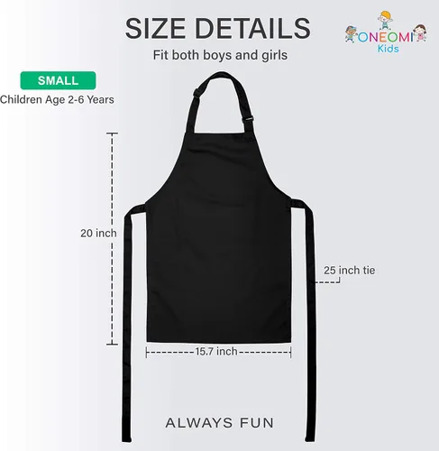Miniatura 2 de Delantal para niños, pequeño, 100% algodón con una correa ajustable para adaptarse a todas las edades Negro