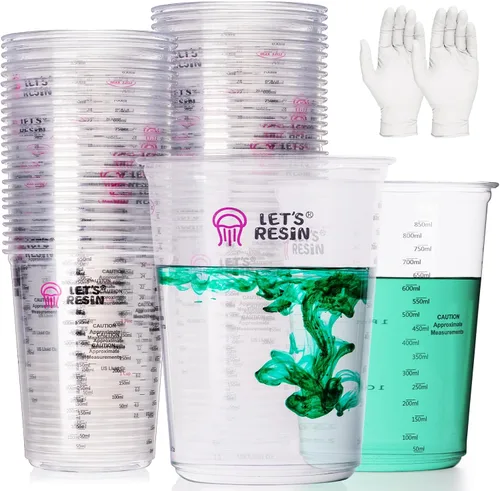 LET'S RESIN Vasos mezcladores de resina, 45 piezas de 32 oz (1000ml) con 2 escalas, vaso mezclador de pintura preciso con guantes protectores, vasos